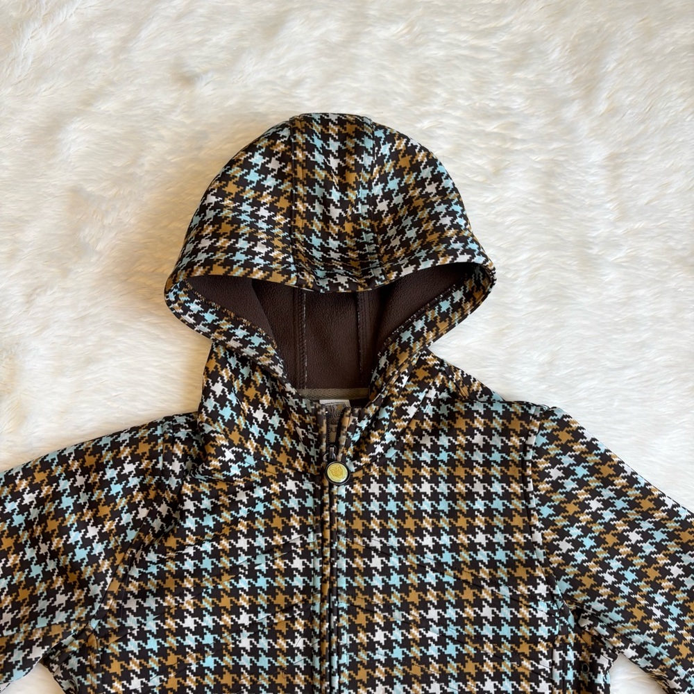 Burton Houndstooth Brown & Teal Full Zip Fleece Lined Jacket Womens Small - Picture 2 of 10